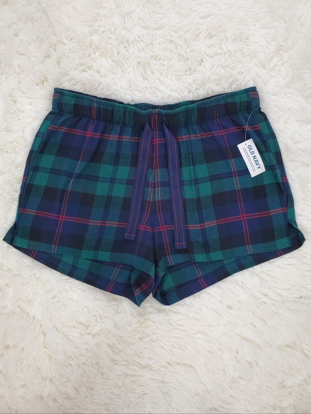 NWT Old Navy Size S Green Blue Plaid Pajama Shorts With Elastic Drawstring Waist